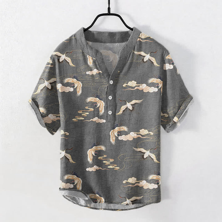 Buddha Stones Flying Birds Cloud Men's Short Sleeve Half Button Shirt - DimGray - US/UK/AU50，EU60 (5XL) - image 7