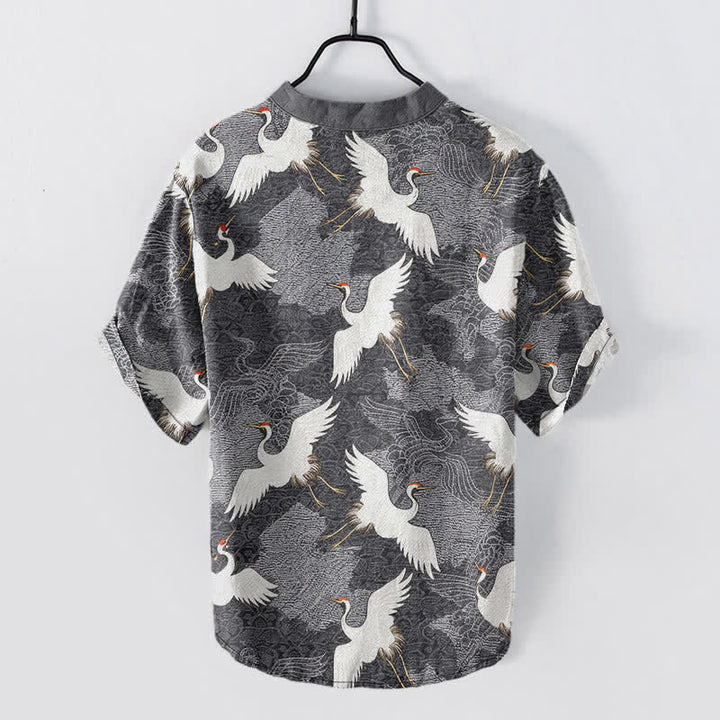 Buddha Stones Crane Short Sleeve Men's Shirt Resort Casual - image 1