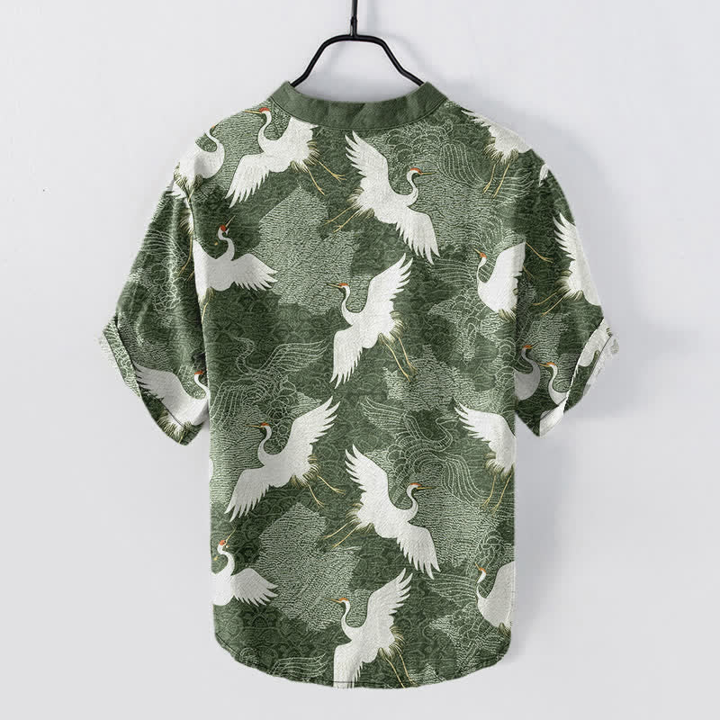 Buddha Stones Crane Short Sleeve Men's Shirt Resort Casual - image 6