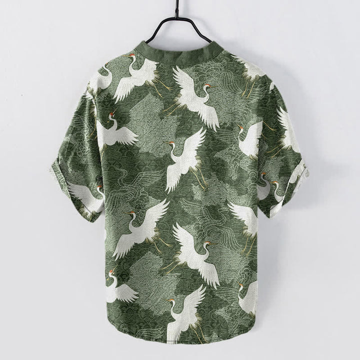 Buddha Stones Crane Short Sleeve Men's Shirt Resort Casual - image 6