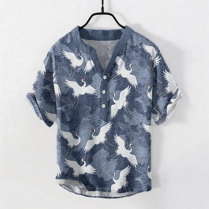 Buddha Stones Crane Short Sleeve Men's Shirt Resort Casual - image 7