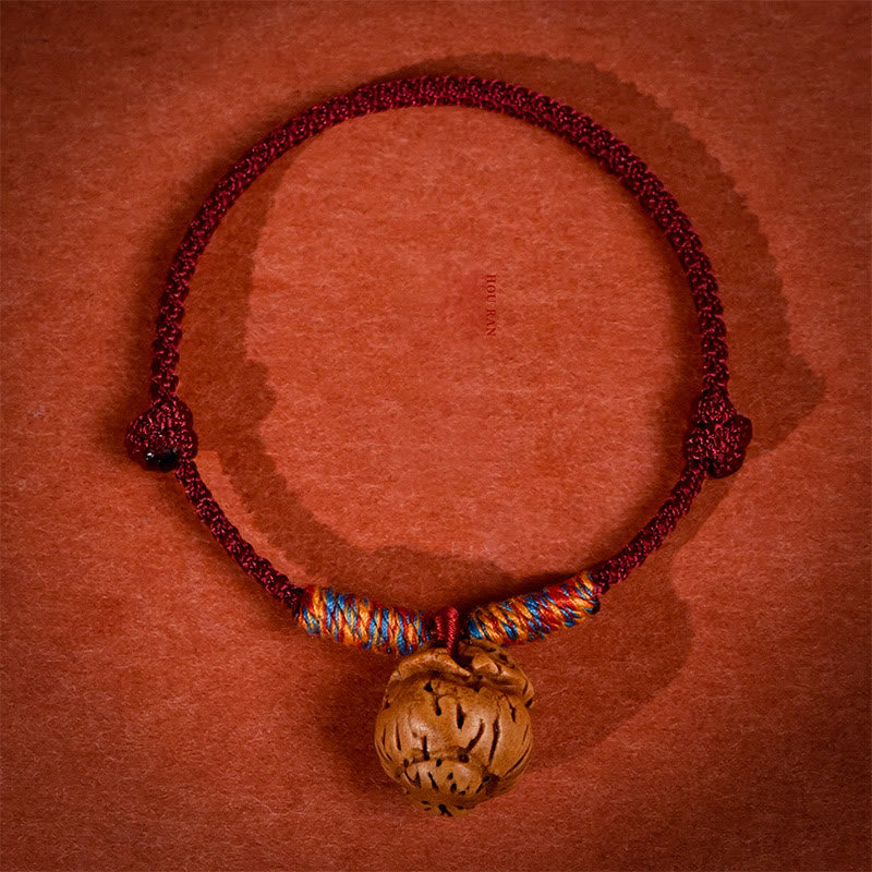 Buddha Stones Plaited Peach Pit Red String Strength Adjustable Cats Dogs Pet Collar - Dark Red - 50-65cm - image 16
