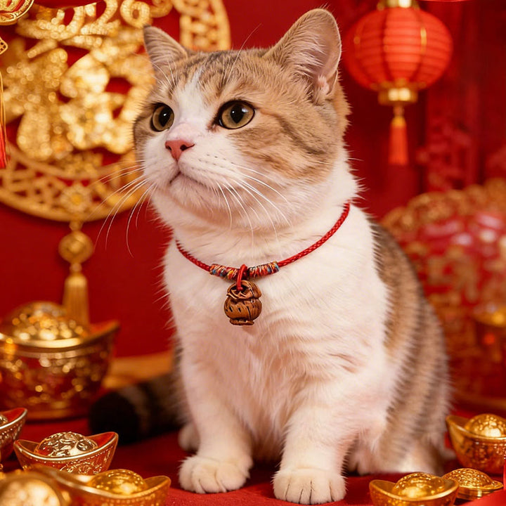 Buddha Stones Plaited Peach Pit Red String Strength Adjustable Cats Dogs Pet Collar - image 12