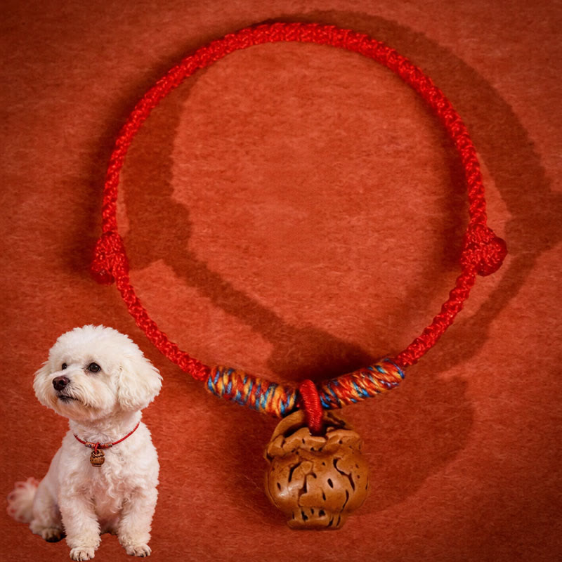 Buddha Stones Plaited Peach Pit Red String Strength Adjustable Cats Dogs Pet Collar - image 1