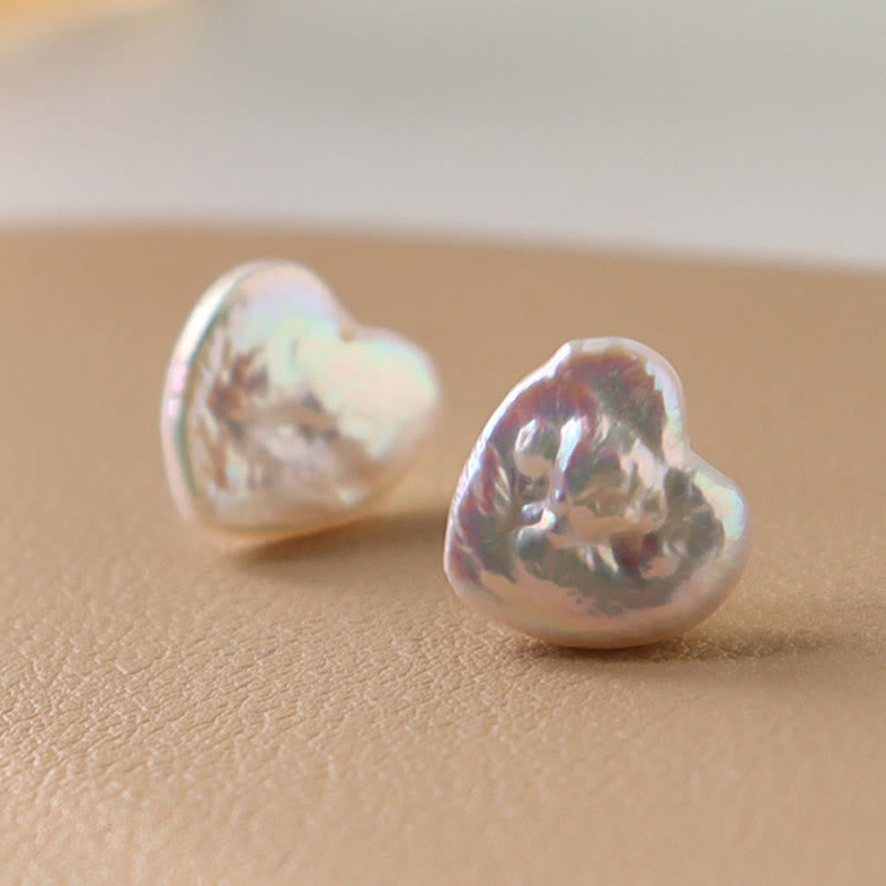 Buddha Stones Retro Pearl Heart Shape Design Wisdom Stud Earrings - Pearl(Silver Posts) - image 0