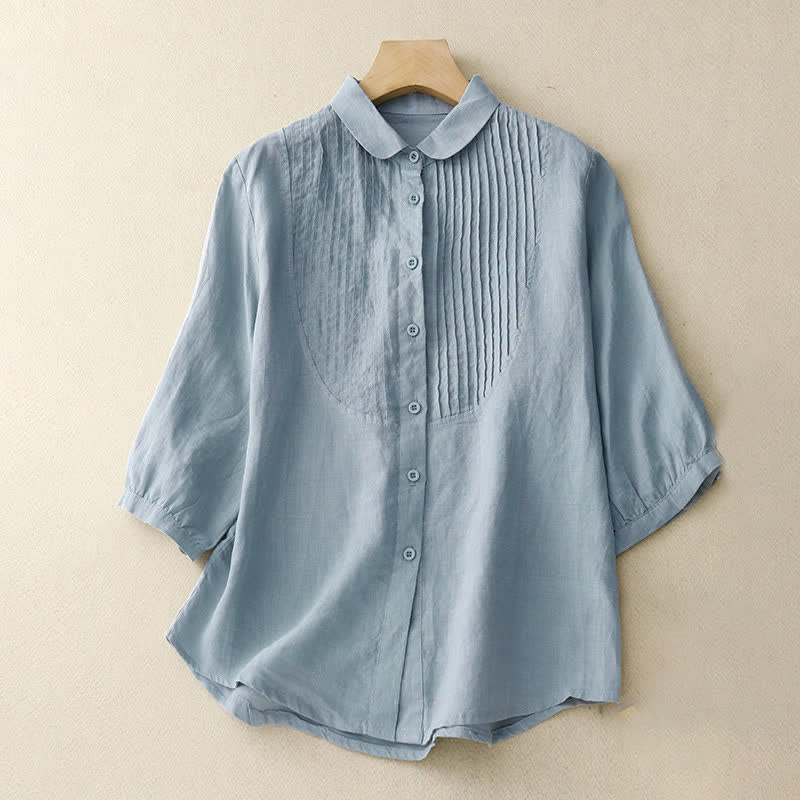 Buddha Stones Spring Pleated Pintuck Peter Pan Collar Half Sleeve Women's Shirt - PowderBlue - US8-10，UK/AU12-14，EU40-42 (2XL) - image 0