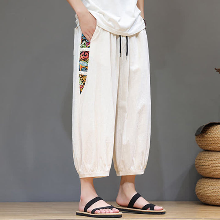 Buddha Stones Summer Tribal Side Stripe Drawstring Waist Men's Capri Tapered Pants With Pockets - image 2