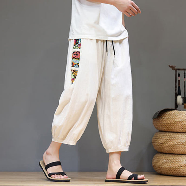 Buddha Stones Summer Tribal Side Stripe Drawstring Waist Men's Capri Tapered Pants With Pockets - image 3