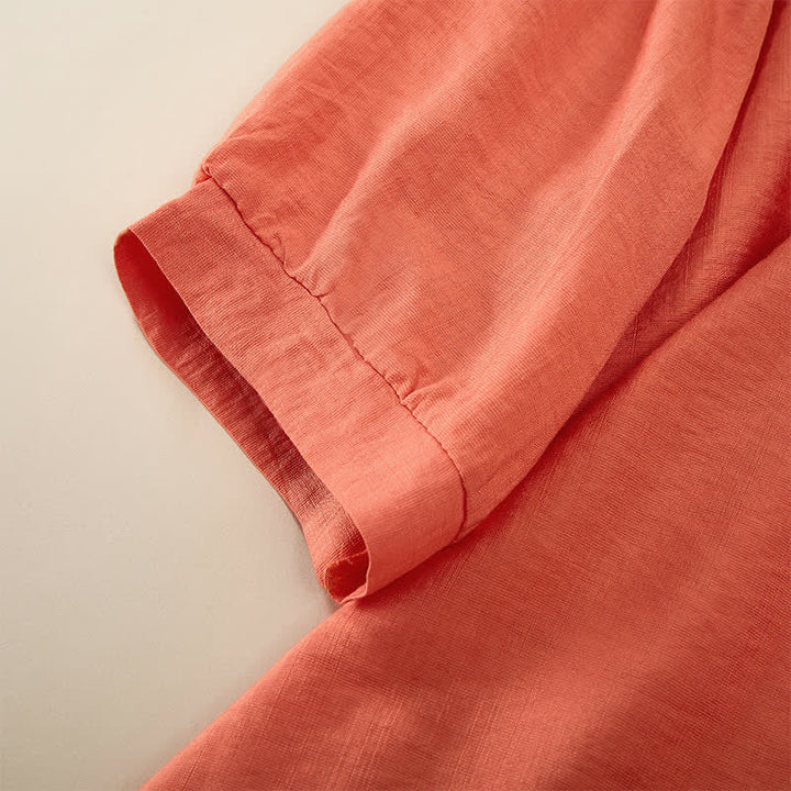 Buddha Stones Spring Boho Embroidered Cotton Linen Elbow-Length Sleeve Women's T-Shirts - image 5