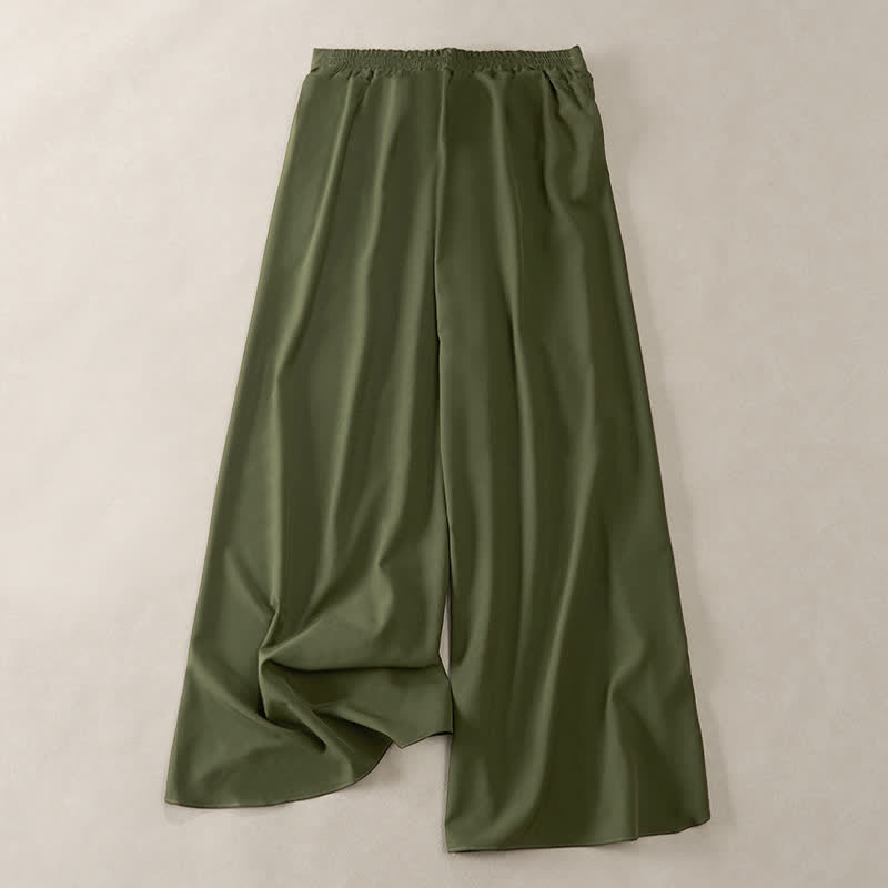 Buddha Stones Elegant Plain Side-Slit Drawstring Bow Design High Waist Women's Wide Leg Pants - image 1