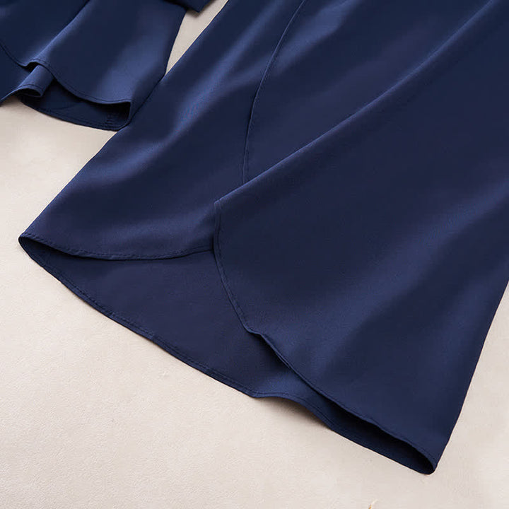 Buddha Stones Elegant Plain Side-Slit Drawstring Bow Design High Waist Women's Wide Leg Pants - image 12