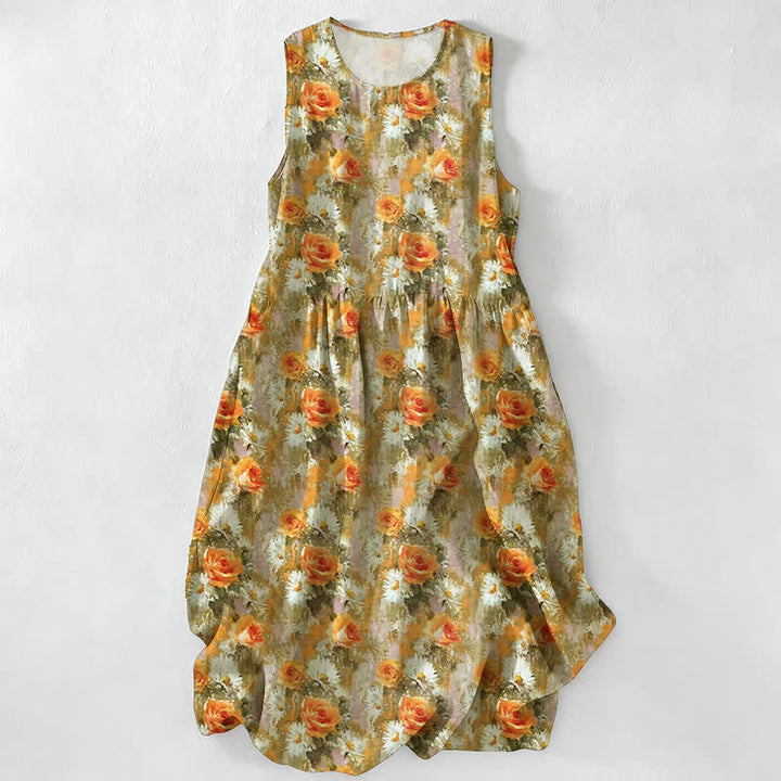 Buddha Stones Casual Plain Handmade Plaid Midi Dress Cotton Sleeveless Dress With Pockets - YellowGreen - US16，UK/AU20，EU48 (3XL) - image 18