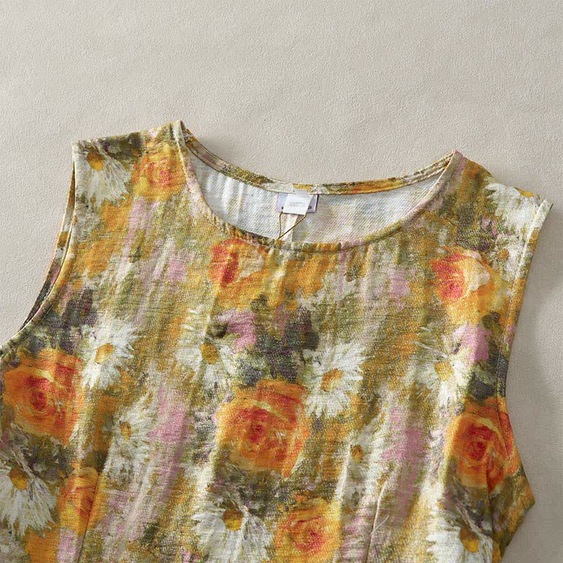 Buddha Stones Casual Plain Handmade Plaid Midi Dress Cotton Sleeveless Dress With Pockets - image 19