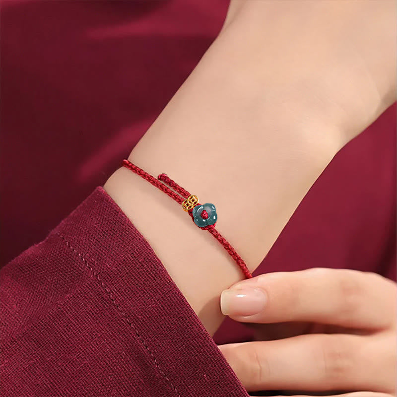 Buddha Stones Jade Flower Luck Copper Coin Red String Bracelet - image 4
