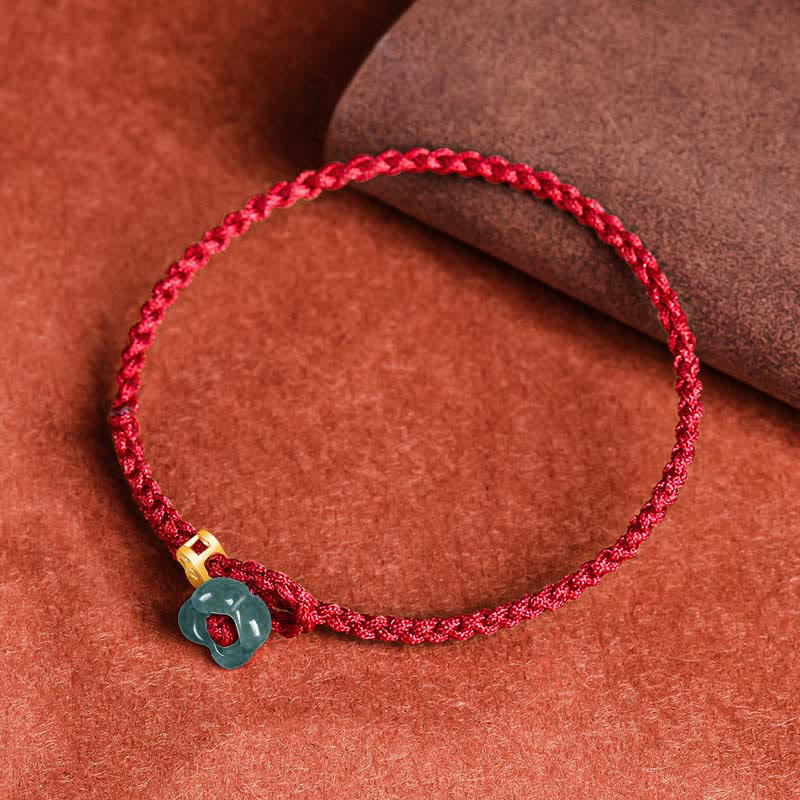 Buddha Stones Jade Flower Luck Copper Coin Red String Bracelet - image 1