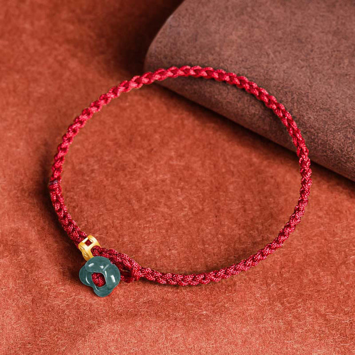 Buddha Stones Jade Flower Luck Copper Coin Red String Bracelet - image 1