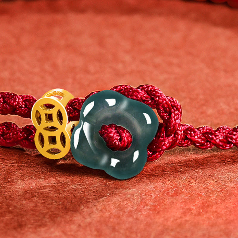 Buddha Stones Jade Flower Luck Copper Coin Red String Bracelet - image 11