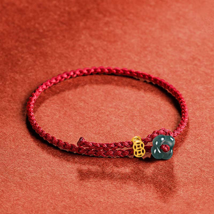 Buddha Stones Jade Flower Luck Copper Coin Red String Bracelet - image 2