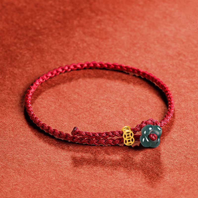 Buddha Stones Jade Flower Luck Copper Coin Red String Bracelet - image 2