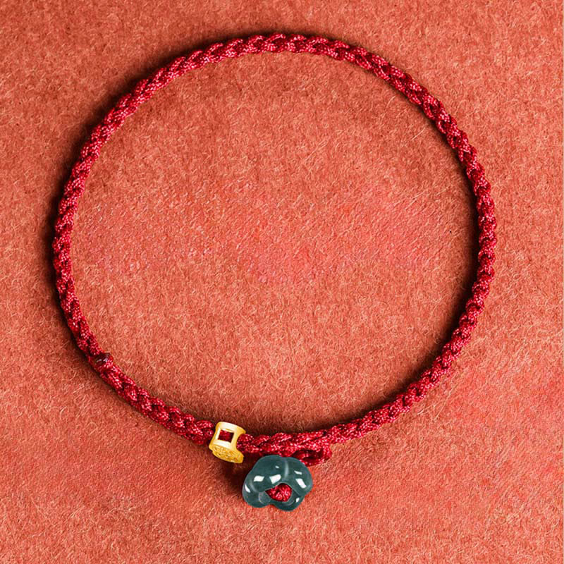 Buddha Stones Jade Flower Luck Copper Coin Red String Bracelet - image 3