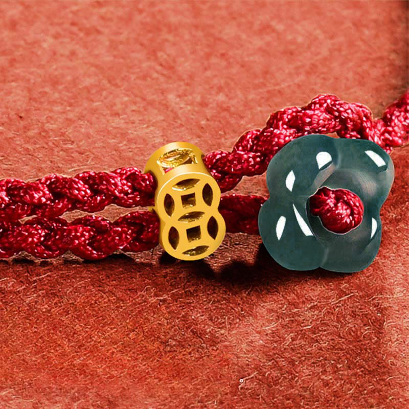 Buddha Stones Jade Flower Luck Copper Coin Red String Bracelet - image 10