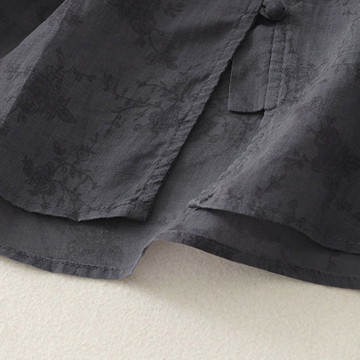 Buddha Stones Stand Collar Embroidery Button Design Three Quarter Sleeve Summer Women's Shirt - image 4