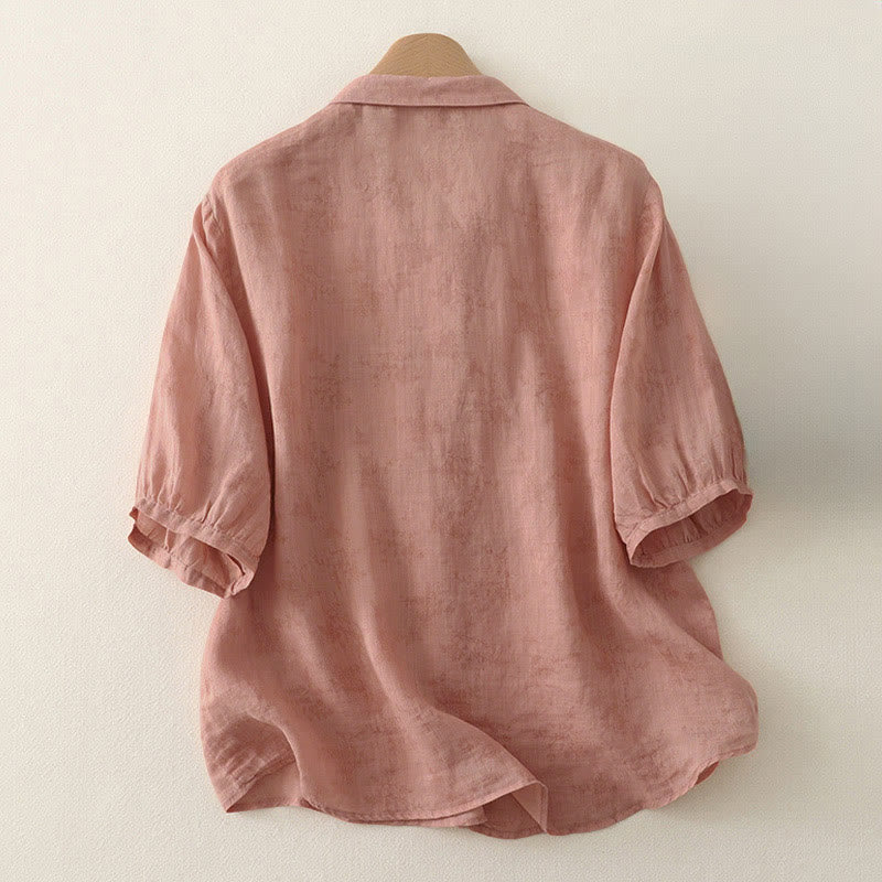 Buddha Stones Stand Collar Embroidery Button Design Three Quarter Sleeve Summer Women's Shirt - image 6