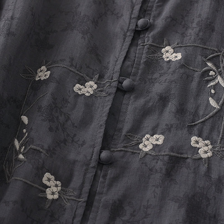 Buddha Stones Stand Collar Embroidery Button Design Three Quarter Sleeve Summer Women's Shirt - image 2