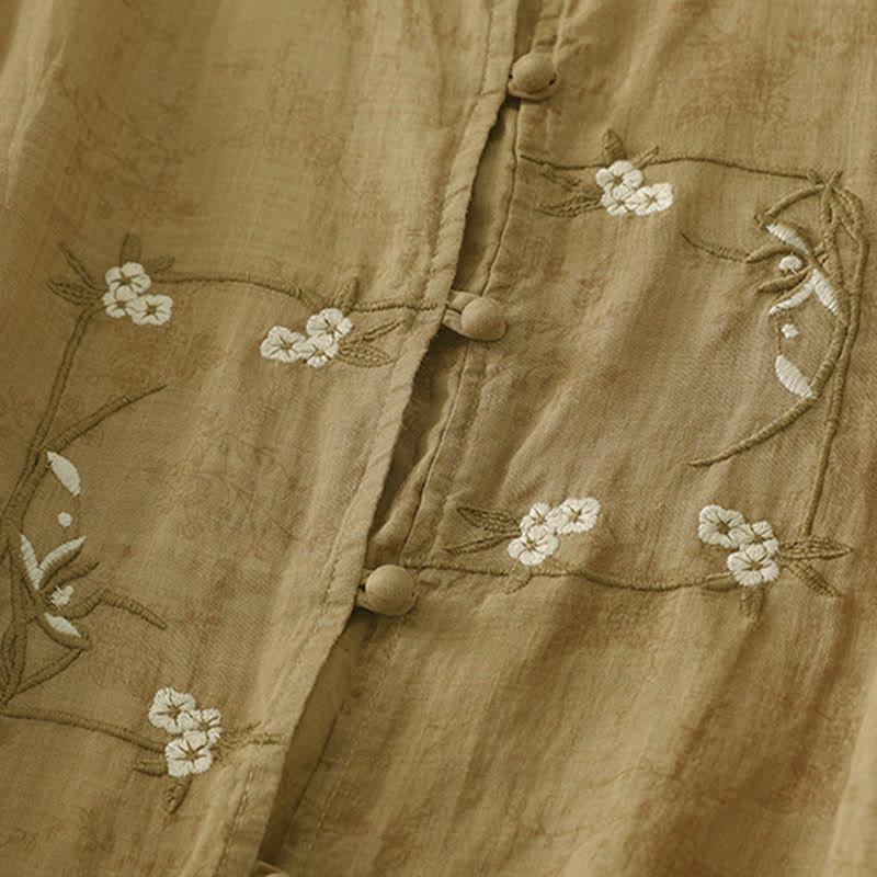 Buddha Stones Stand Collar Embroidery Button Design Three Quarter Sleeve Summer Women's Shirt - image 16