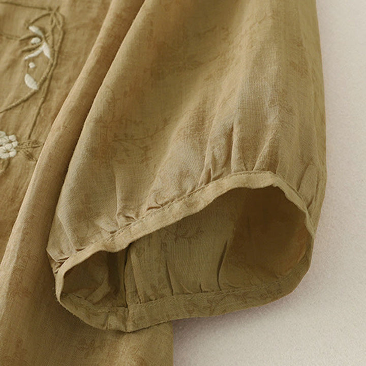 Buddha Stones Stand Collar Embroidery Button Design Three Quarter Sleeve Summer Women's Shirt - image 17