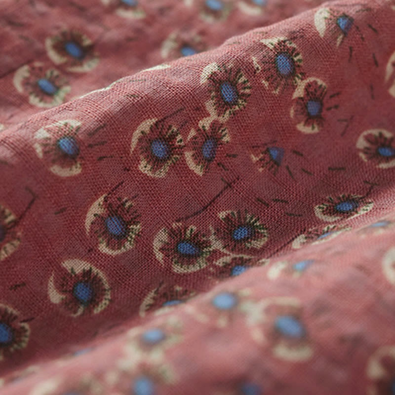 Buddha Stones Front Button Design Floral Print Pattern Women's Cotton Half Sleeve Shirt - image 10