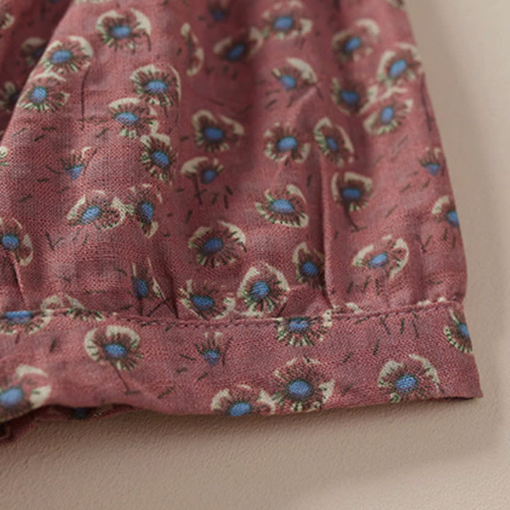 Buddha Stones Front Button Design Floral Print Pattern Women's Cotton Half Sleeve Shirt - image 8