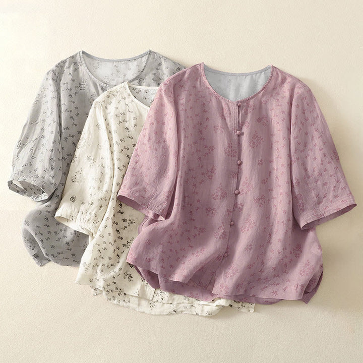 Buddha Stones Casual Floral Print Pattern Three Quarter Sleeve Women's Buttons Shirt - image 20