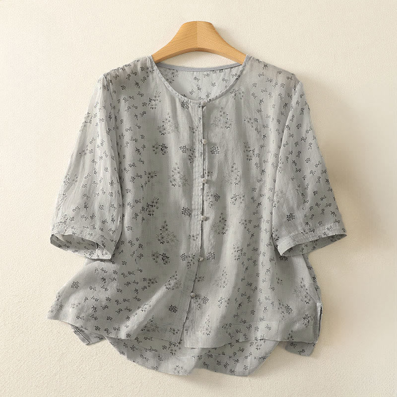 Buddha Stones Casual Floral Print Pattern Three Quarter Sleeve Women's Buttons Shirt - LightGrey - US12，UK/AU16，EU44 (3XL) - image 15