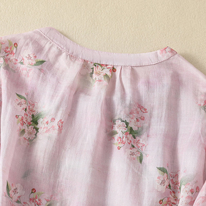 Buddha Stones Crew Neck Casual Frog-Button Floral Print Pattern Blouse Half Sleeve Women's Shirts - image 10