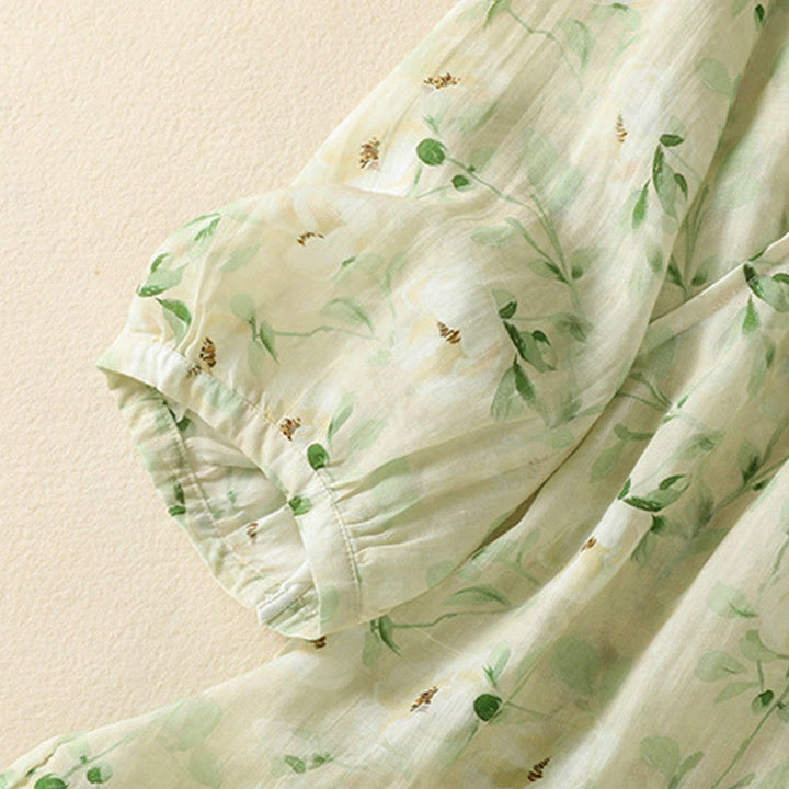 Buddha Stones Crew Neck Casual Frog-Button Floral Print Pattern Blouse Half Sleeve Women's Shirts - image 5