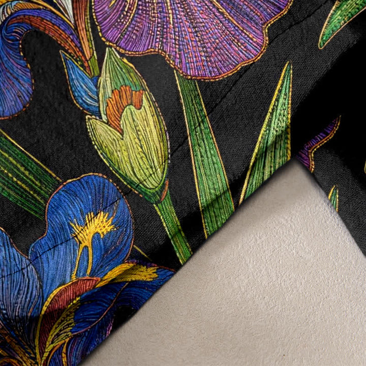 Buddha Stones Cotton Colorful Iris Floral Elastic Waist Drawstring Women's Pants With Pockets - image 2