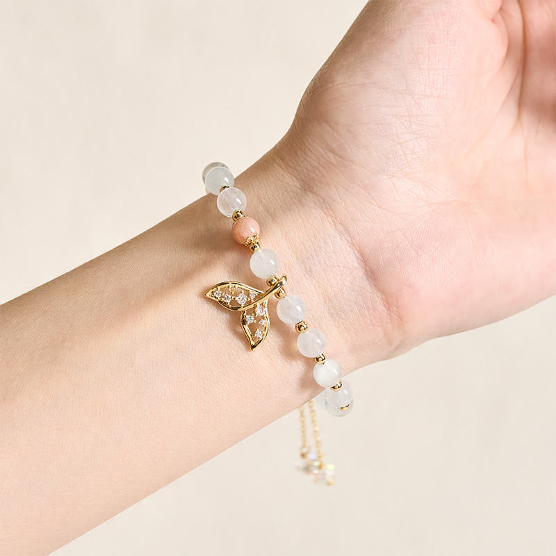 Buddha Stones Natural Aquamarine Gold-Plated Copper Fish Tail Serenity Bracelet - image 4