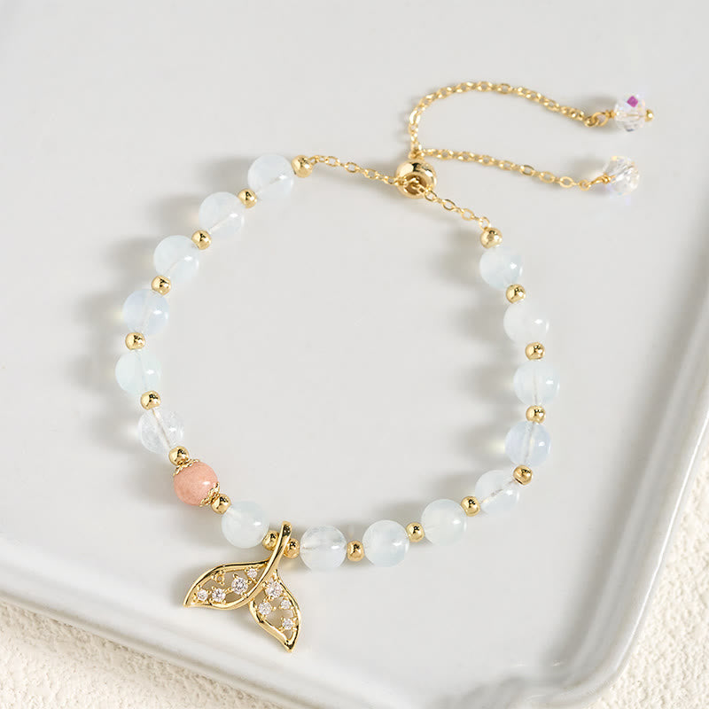 Buddha Stones Natural Aquamarine Gold-Plated Copper Fish Tail Serenity Bracelet - image 3