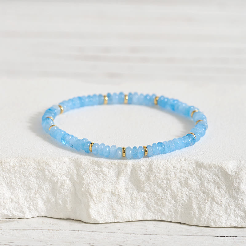 Buddha Stones Natural Aquamarine Fine 4mm Bead Pearl Serenity Bracelet - Aquamarine(Wrist Circumference: 14-15cm) - image 0
