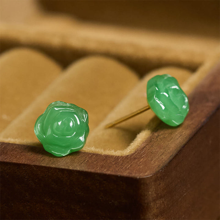 Buddha Stones 925 Sterling Silver Green Chalcedony Rose Strength Courage Earrings  - image 2