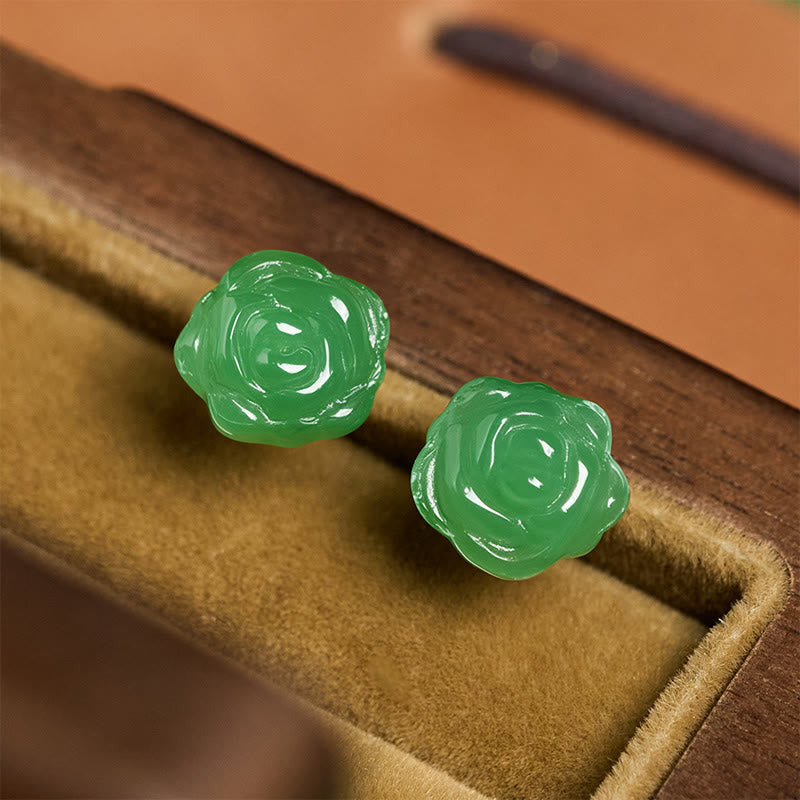 Buddha Stones 925 Sterling Silver Green Chalcedony Rose Strength Courage Earrings  - image 4