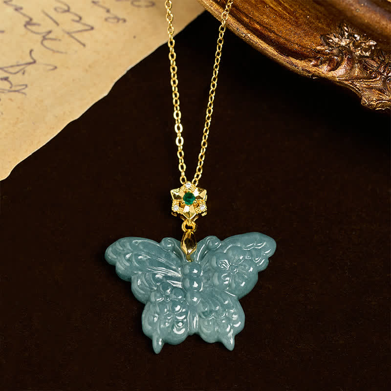 Buddha Stones "FOR DEAREST MOTHER" Jade Butterfly Abundance Necklace Pendants Includes Gift Message Card - image 3