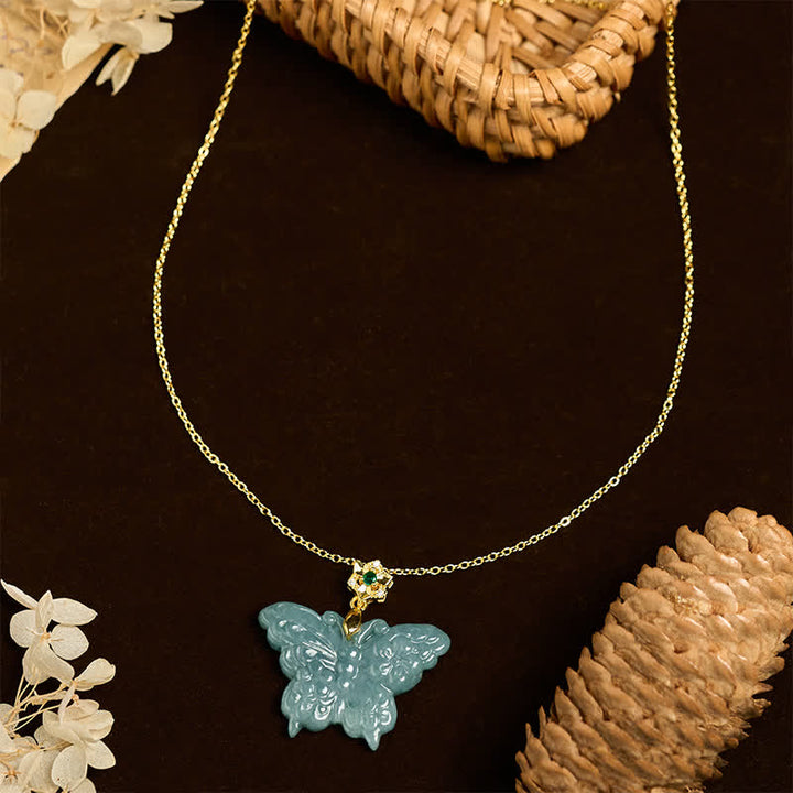Buddha Stones "FOR DEAREST MOTHER" Jade Butterfly Abundance Necklace Pendants Includes Gift Message Card - image 1