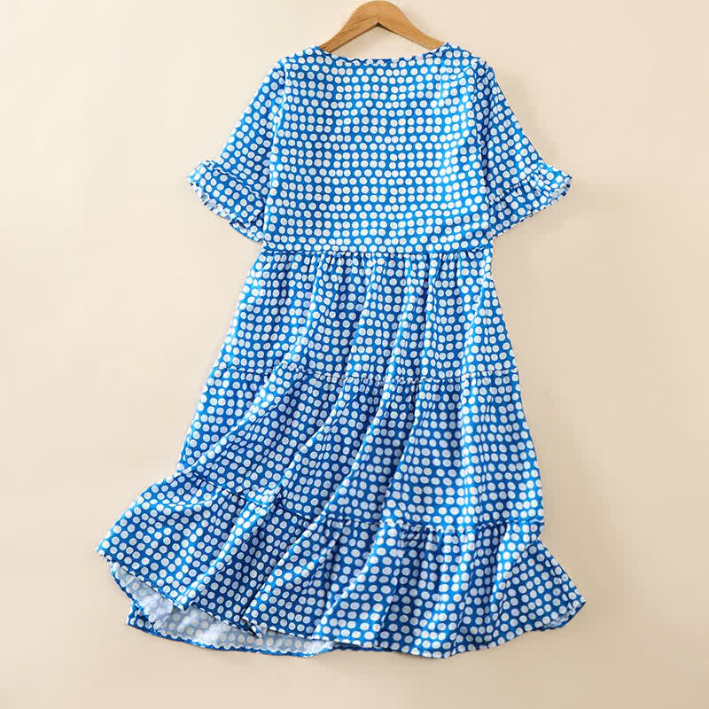 Buddha Stones Summer Elegant Polka Dot A Line Ruffle Hem Short Sleeve Knee Length Dress - image 1