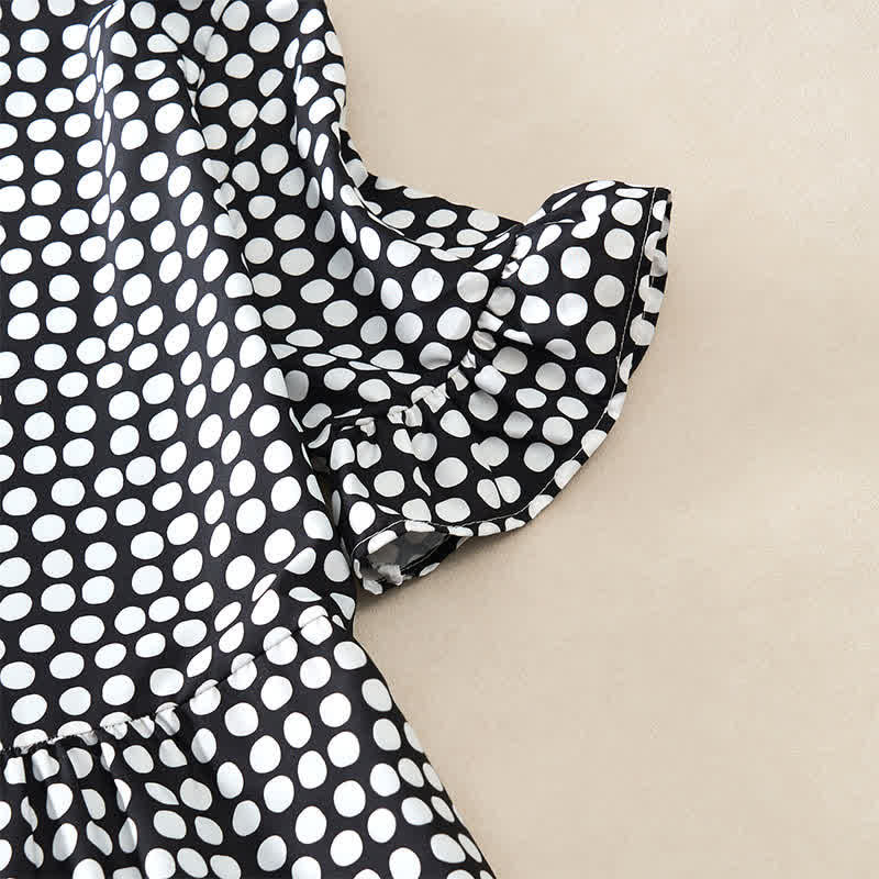 Buddha Stones Summer Elegant Polka Dot A Line Ruffle Hem Short Sleeve Knee Length Dress - image 9