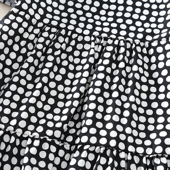 Buddha Stones Summer Elegant Polka Dot A Line Ruffle Hem Short Sleeve Knee Length Dress - image 10