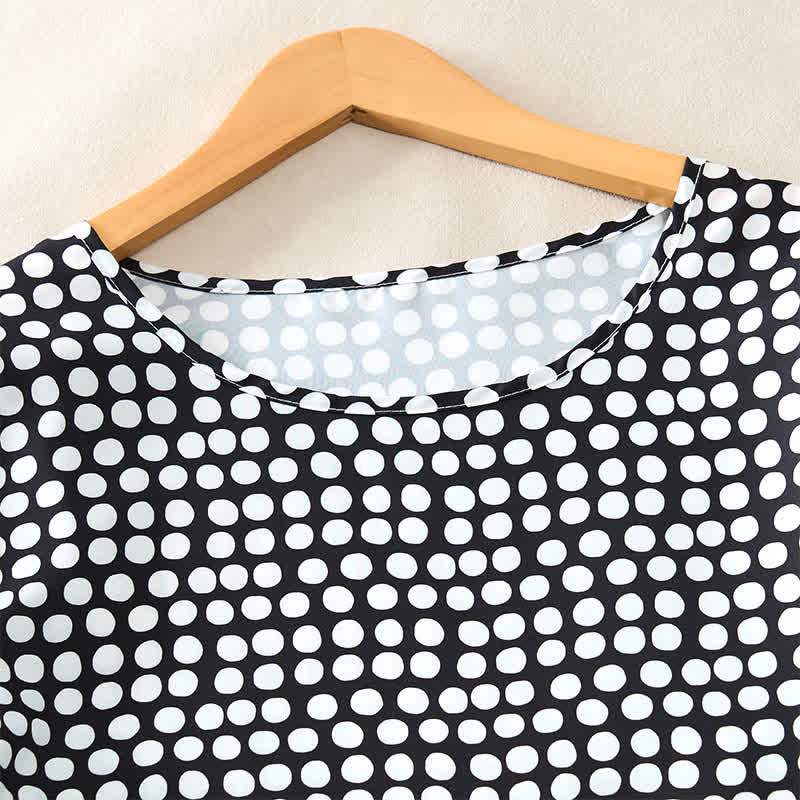 Buddha Stones Summer Elegant Polka Dot A Line Ruffle Hem Short Sleeve Knee Length Dress - image 8