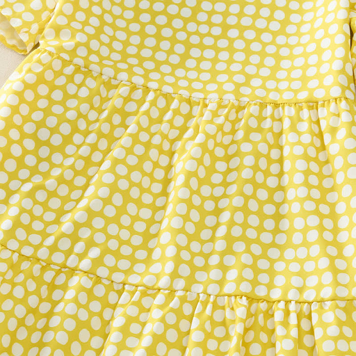 Buddha Stones Summer Elegant Polka Dot A Line Ruffle Hem Short Sleeve Knee Length Dress - image 21