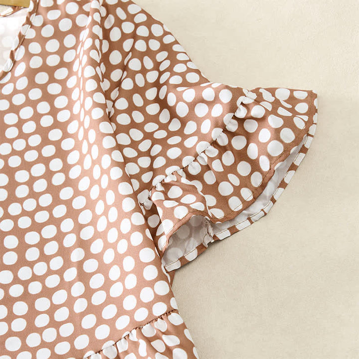 Buddha Stones Summer Elegant Polka Dot A Line Ruffle Hem Short Sleeve Knee Length Dress - image 31